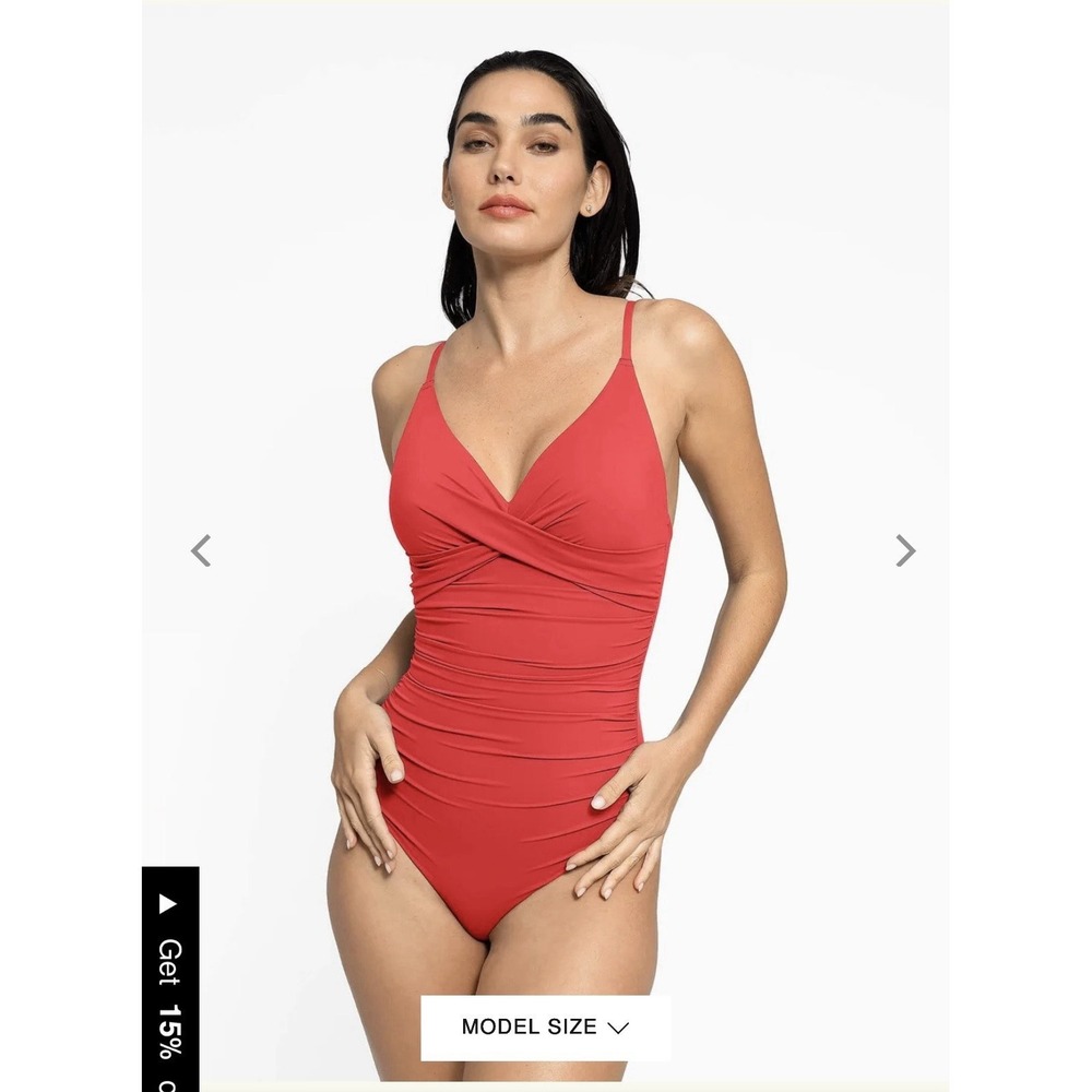 NWT Popilush Red Shapewear One Piece Swimsuit XL Tummy Control Ruched Beach Vibe